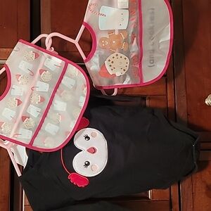 🔵24month onsie and 2 holiday bibs